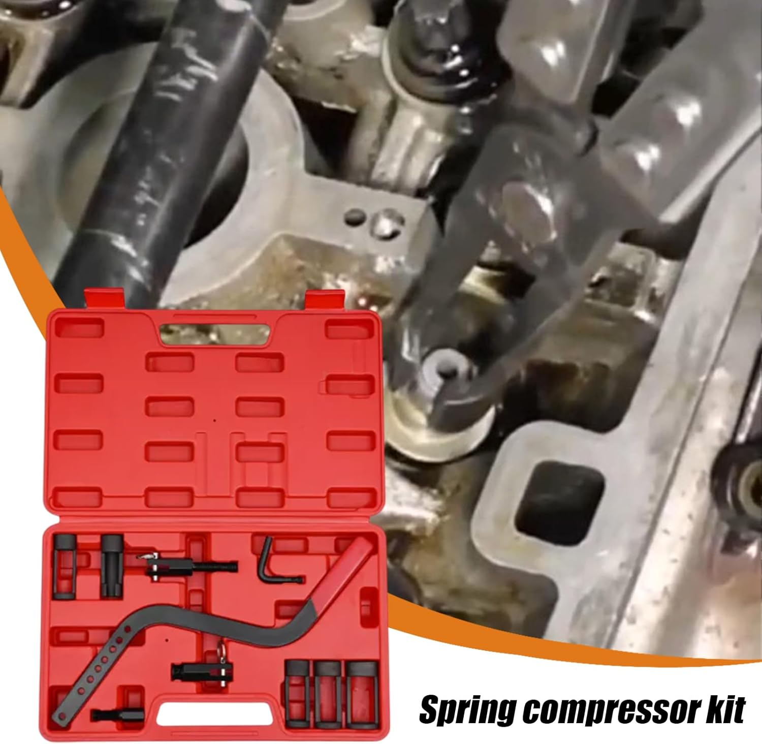 Valve Spring Compressor Tool, Overhead Valve Installer Kit, 38X24X6Cm, Collet Pusher Adapters Set, Carbon Steel Automotive Equipment, for Small Engine Use, Garage Repair Work image number 6