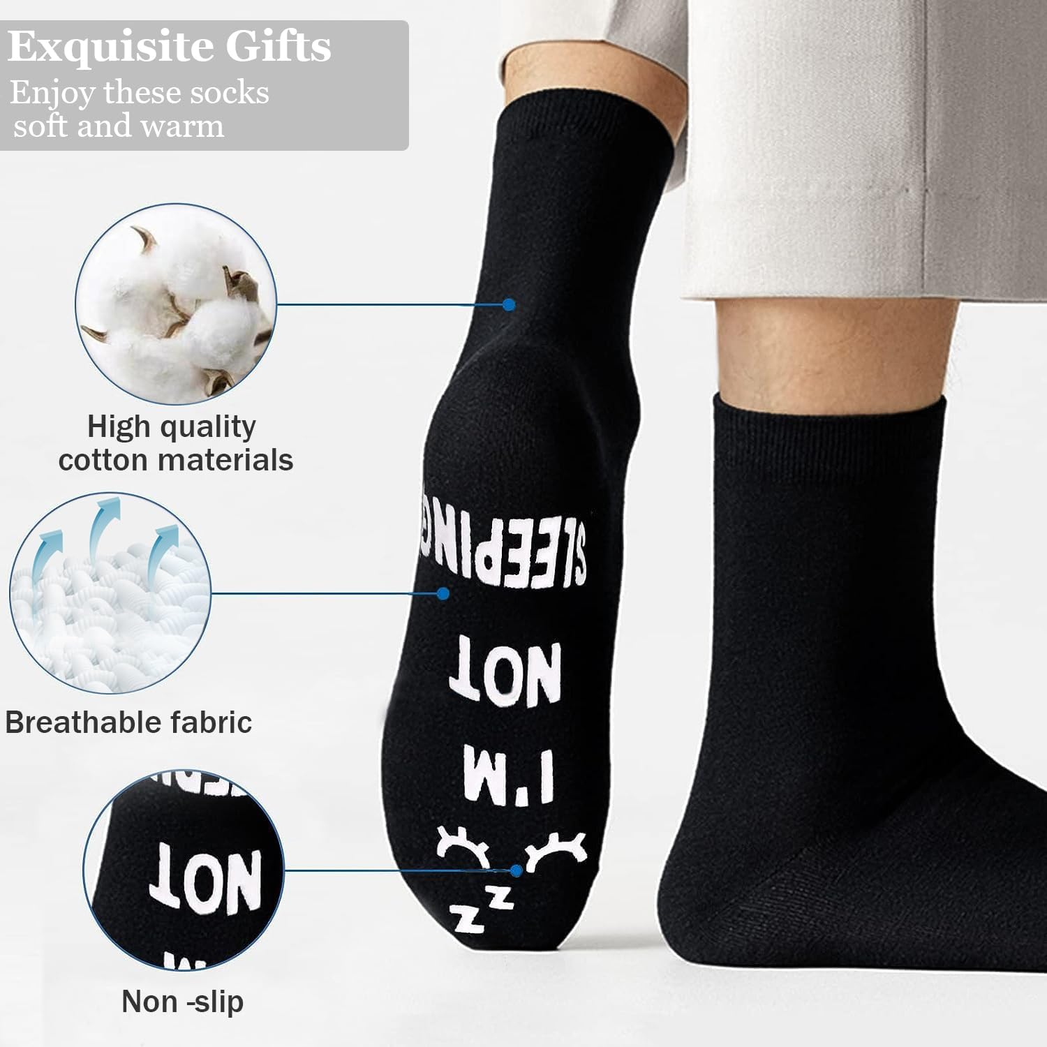 Funny Socks for Men with Gift Box, Dad Christmas Novelty Gifts, Gifts Birthday Funny Socks Mid Tube for Men Fathers Day Present (I'M Not Sleeping, I'M Just Resting My Eyes) image number 5