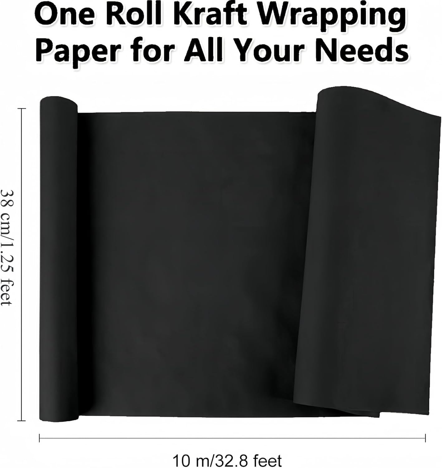 ZCOINS Black Paper Rolls 1.25 X 32.8Ft/ 38Cm X 10M Recycled Paper for Wrapping, Packing, Drawing, Moving, Gift Wrapping, DIY Arts Crafts Supplies, Table Liners