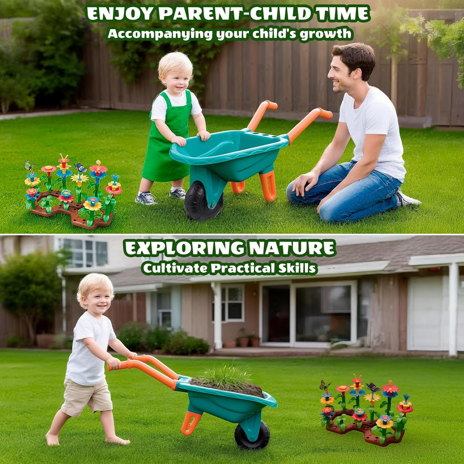 Kids Gardening Tool Set with Wheelbarrow, Watering Can, Gloves, Rake, Shovel - Fun Outdoor Indoor Pretend Toys for Toddlers Boys Girls Ages 3-7 image number 3