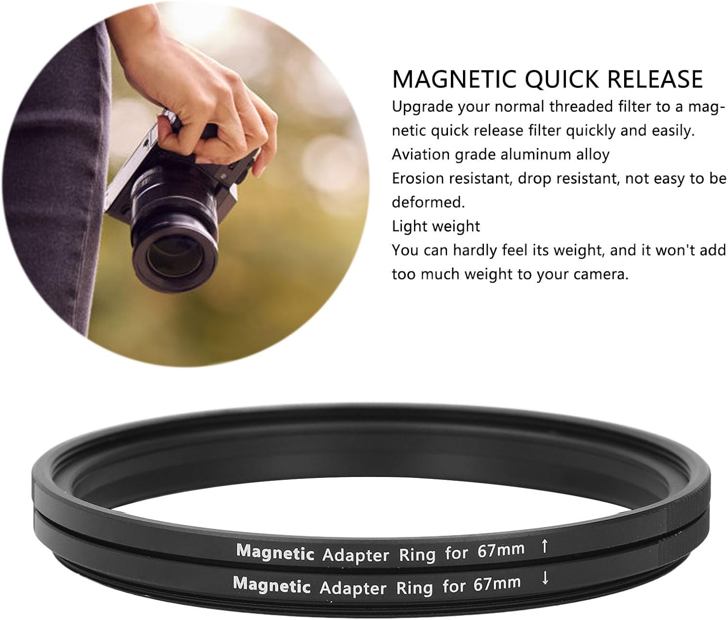67-67 Mm Ring Adapter, 67-67 Mm Filter Ring Adapter, Aluminium Alloy Thread Filter for Magnetic Filter, Adapter Ring for Accessories image number 2