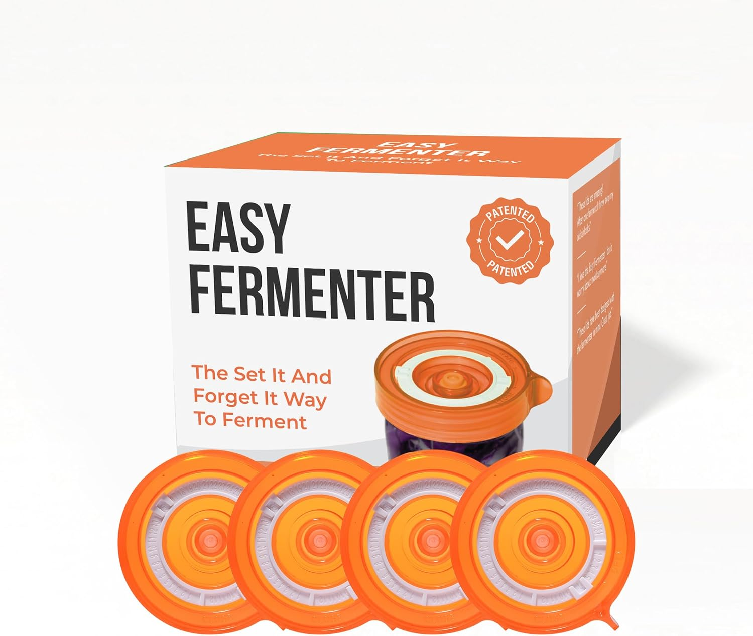 Easy Fermenter Fermentation Kit, Mason Jar Airlock Lid for Wide Mouth Jars, Kimchi, Pickle, and Sauerkraut Fermenting, Pack of 4