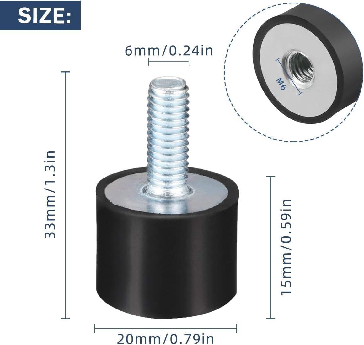 M6 Rubber Mounts Shock Absorber, 4 Pcs Rubber Vibration Isolator Mount Shock Absorber anti Vibration Silent Block Car Boat Bobbins with Studs image number 5