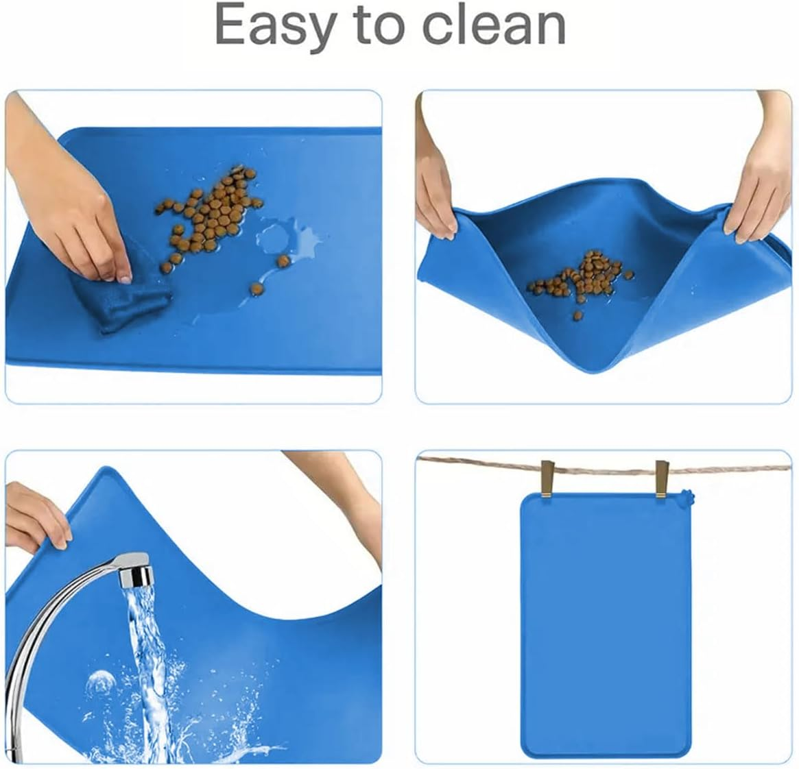 Non-Slip Dog Bowl Mat, Silicone Dog Bowl Mat, Dog Feeding Mat, Silicone Pet Food Mat, Waterproof Cat and Dog Mat, Suitable for Cats and Dogs, Blue, 48 X 30 Cm image number 5