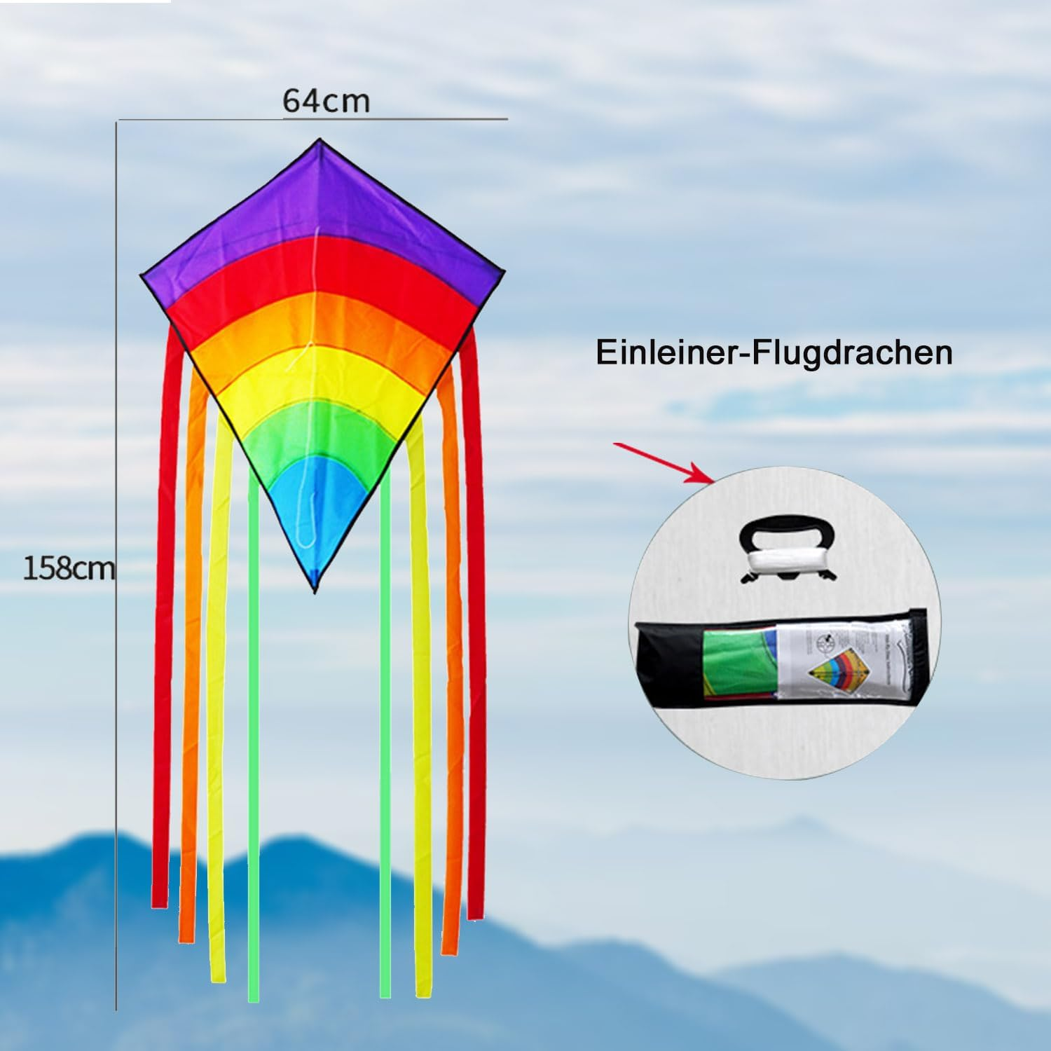 Voarge Dragon Adult Rainbow Eddy Diamond Dragon Flight Kite Outdoor Toy with 80 M Kite String for Games and Outdoor Activities image number 3