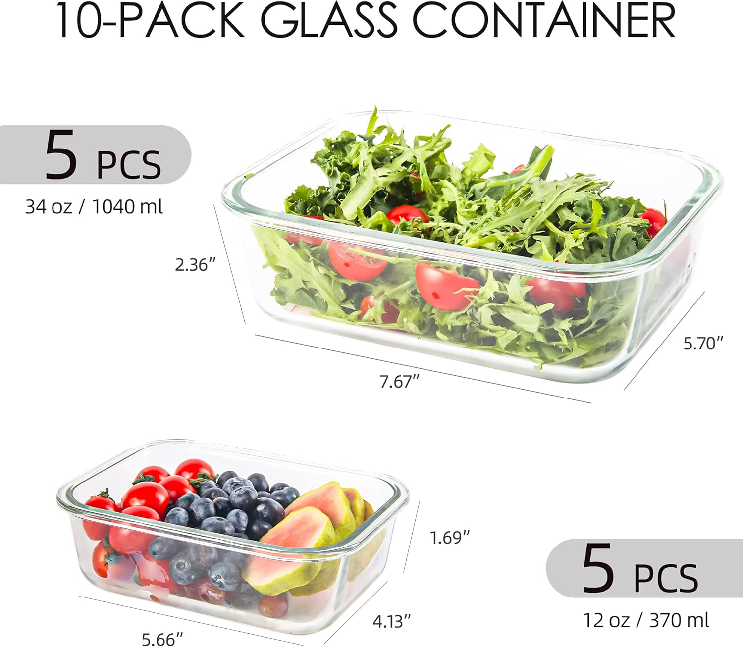 YARYOUNG 10 Pack Glass Food Storage Containers, Glass Meal Prep Containers with Lids Leak Proof, Microwave & Freezer Safe (34Oz & 12Oz) - Blue image number 7