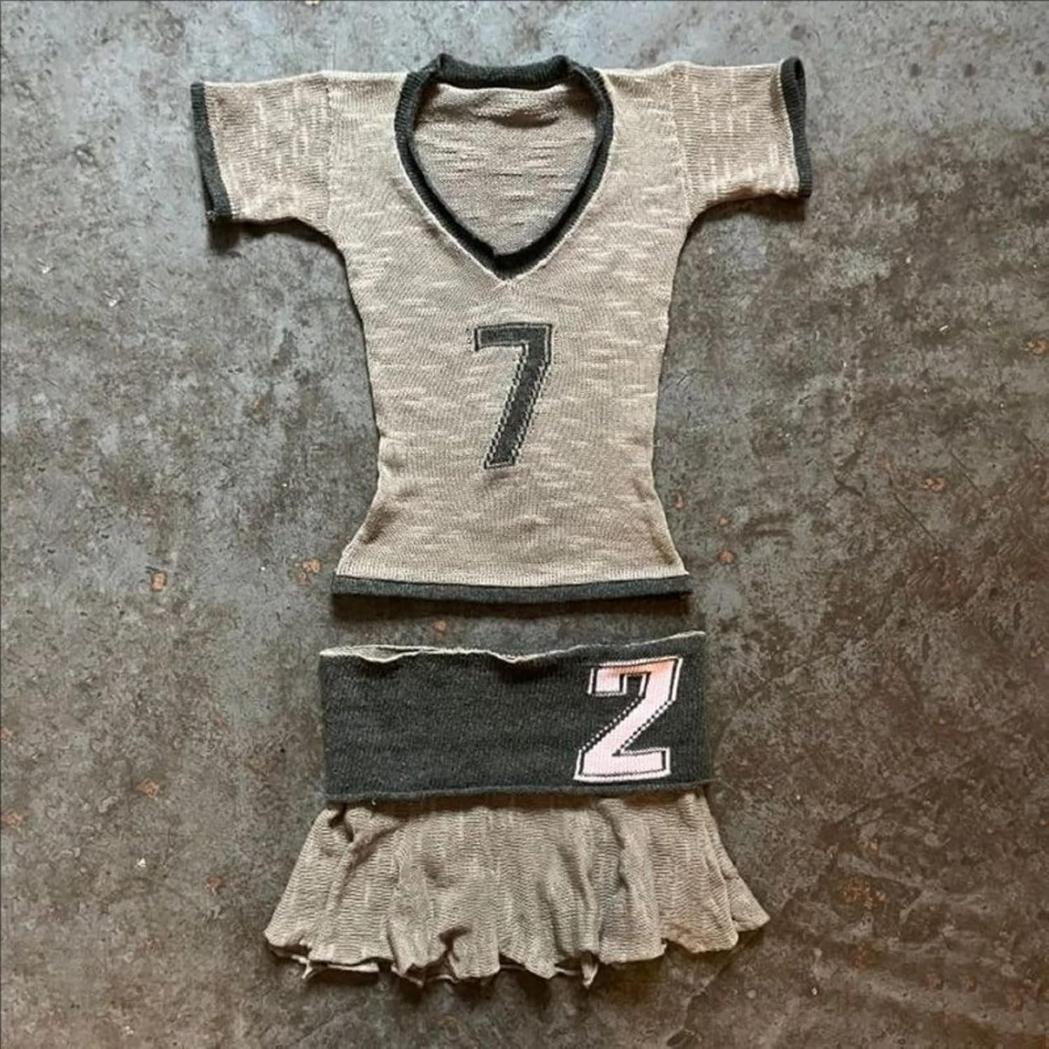 Pokn Vintage Two Piece Set for Women Y2K Graphic Sweatshirts V Neck Crop Tops Knit Short Skirt Sets image number 3