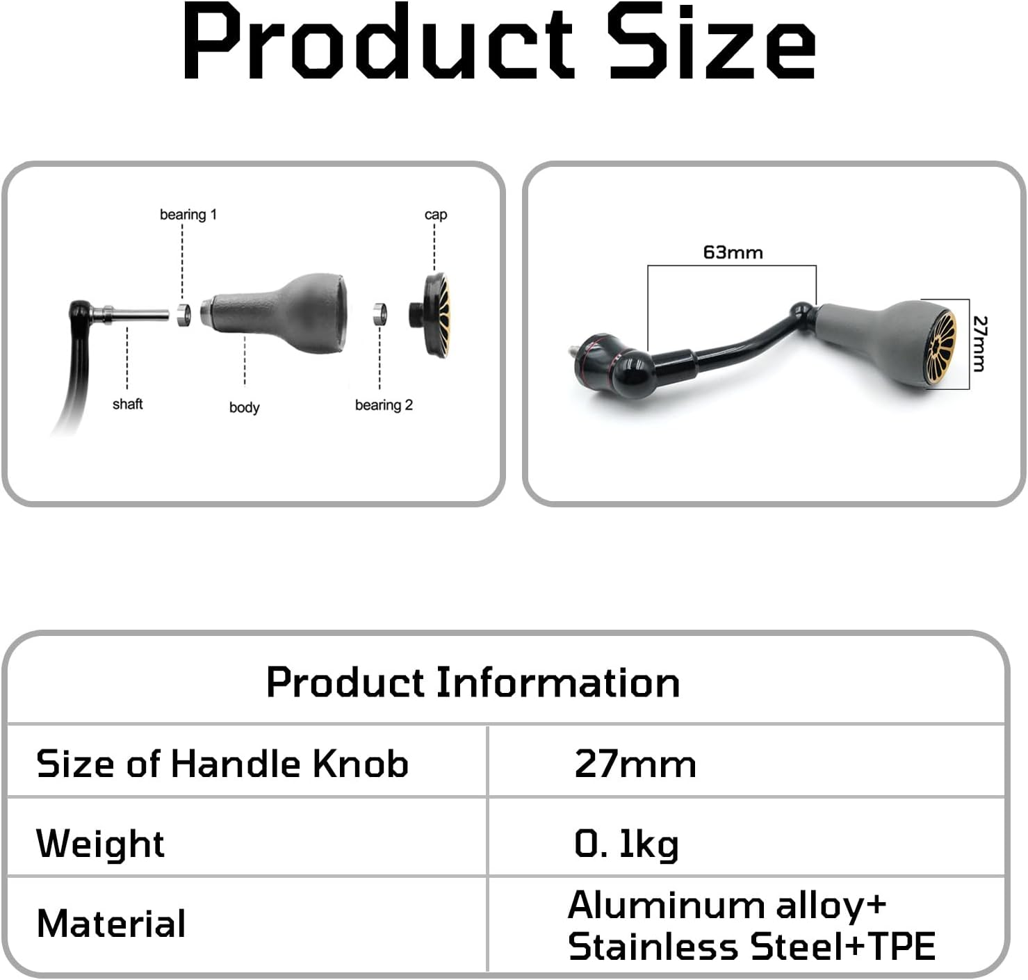 63Mm Black Fishing Spinning Reel Handle Replacement for Shimano Stradic FL/FM Stella Vanford image number 1