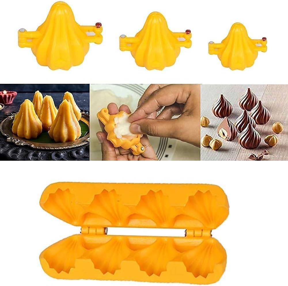 Multi Utility Plastic Modak Mould Set for Ganesh Festival Includes 3 Different Size of Modak and One Modak Patti (3 Modak and Modak Patti) image number 4