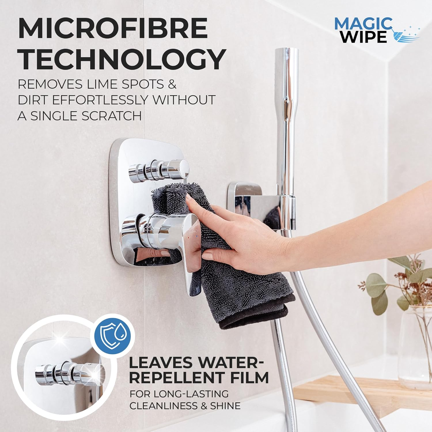 MAGIC WIPE&reg; Bathroom Drying Cloth XXL - 4 Pack 40 X 60 Cm Original All Purpose Microfibre Cleaning Cloth - Streak & Lint Free Cloth, Premium Quality Drying Towel for Bathrooms, Kitchen, Mirrors, Car image number 3