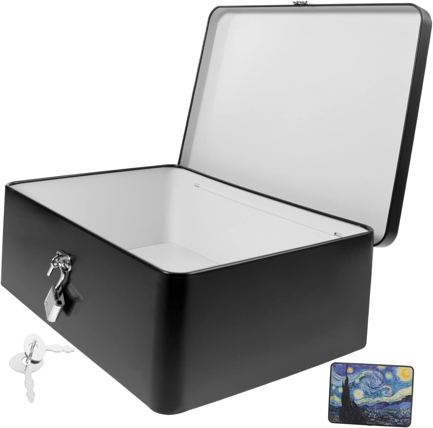 Lockable Vintage Tin Storage Box Lid, Large Metal Decorative Jewelry Organizer Case Key, Secure Desktop Storage for Keepsakes and Personal Items image number 2