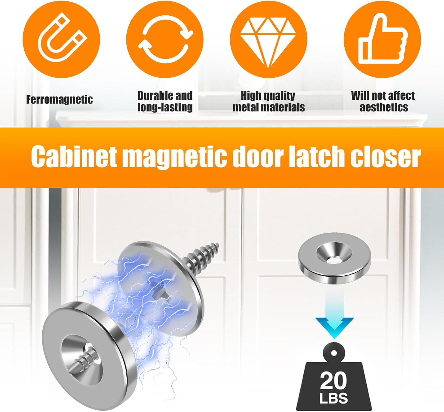 12Pcs Cabinet Magnetic Catch, Metal Cabinet Door Magnetic Closure with Strong Magnetic, Hidden Magnetic Door Latch, Furniture Door Magnet Closing Catch for Cabinet Closet, Cabinet Hardware Fittings image number 2
