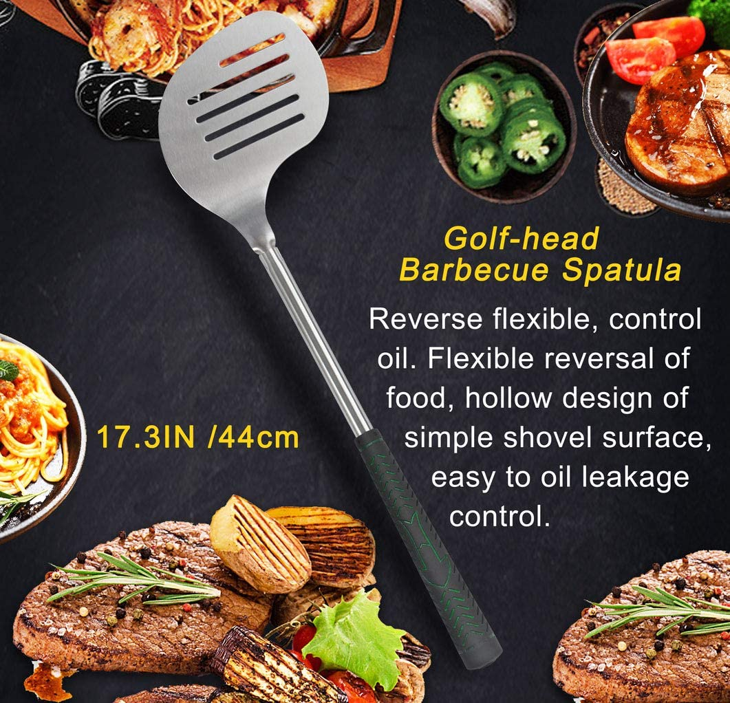 POLIGO 7PCS Golf-Club Style BBQ Tools Set Grilling Tools with Rubber Handle - Stainless Steel Grilling Accessories for Outdoor Grill Set Premium Grill Utensils Set Christmas Birthday Gifts for Men Dad - Black image number 3