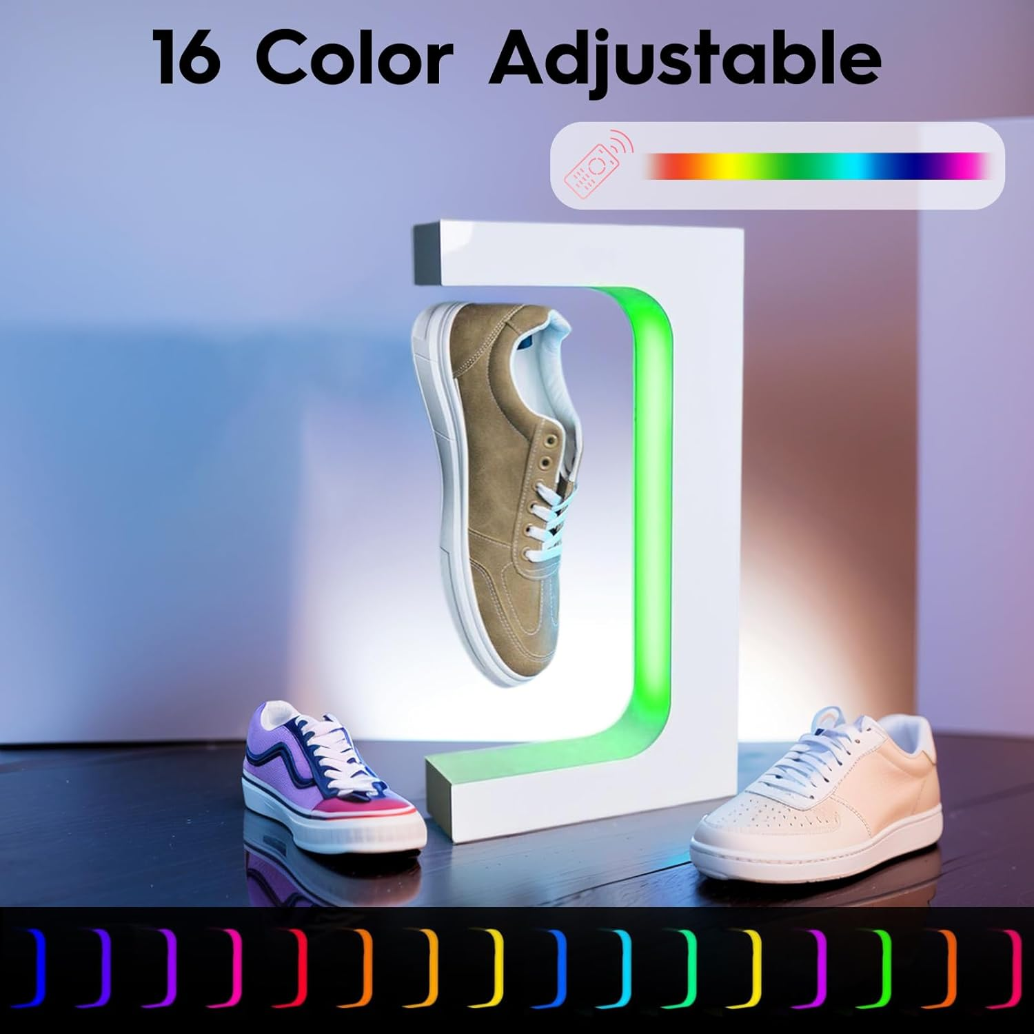 KAIGITE Magnetic Floating Shoe Display Stand, Rotating Levitation Shoe Rack with 16 Colors LED Lights, Levitating Sneaker Stand Holder for Shoe Collection Advertisement Exhibition (White) image number 1