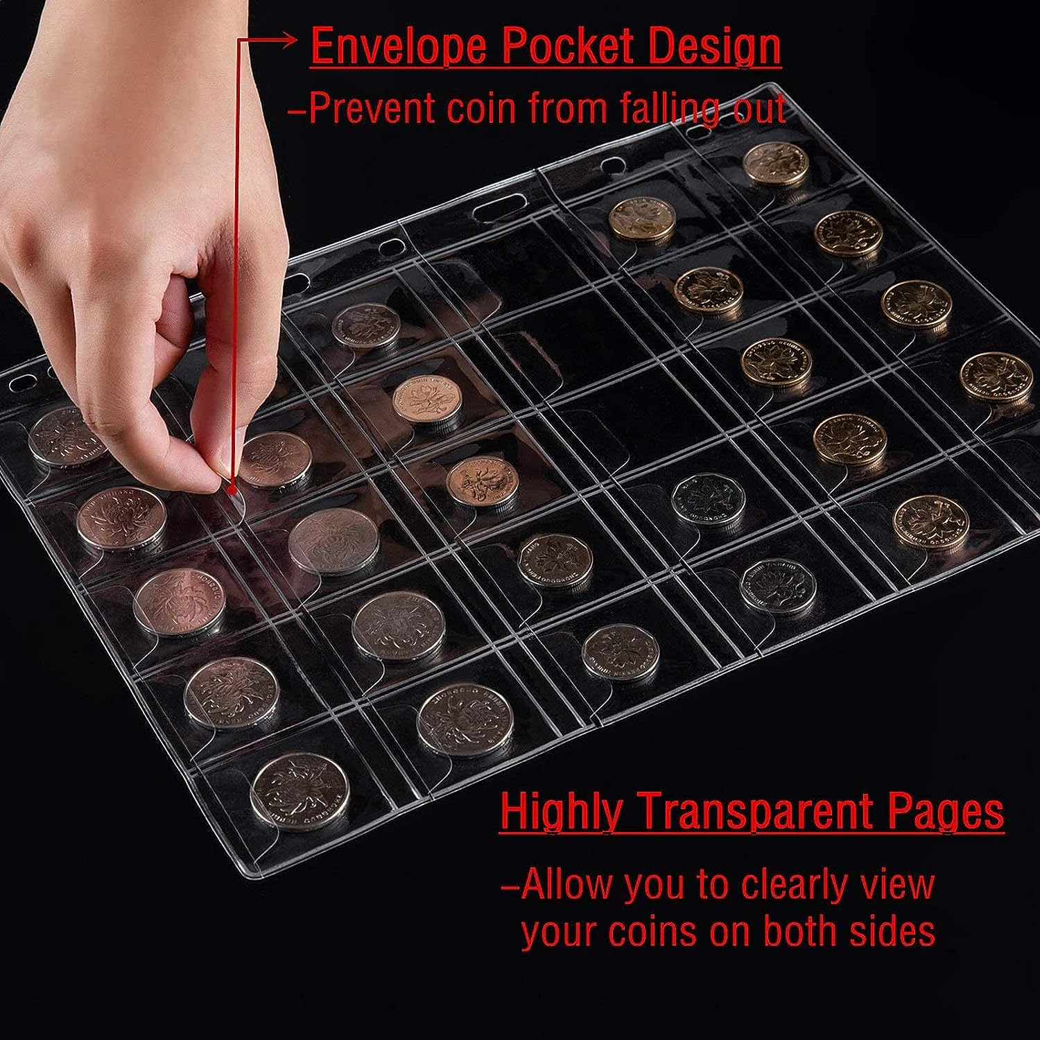 Ettonsun Coin Collection Book 386 Coin Pockets & 12 Currency Sleeves, Coin Collecting Album Holder for Collectors Money Collection Book Coin Display Storage Case Organizer for Coin Collection Supplies image number 5