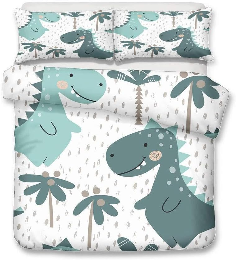 Cute Dinosaur Duvet Cover Set for Children Boy Girl Single Double King Size Bed, Morbuy 3D Printed Microfiber Bedding Sets with Pillowcases and Quilt Case (180X210Cm,Dinosaur Skeleton)