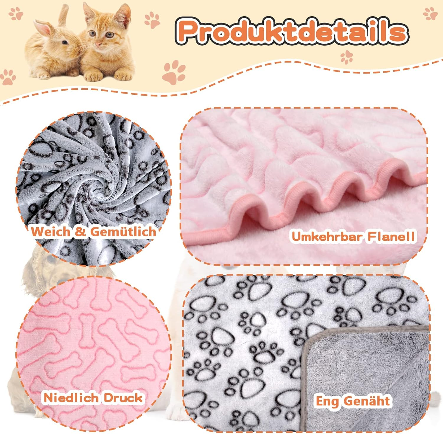 Gorgelly 1 Pack of 3 Dog Blankets, Soft Pet Blanket, Washable, Cuddly Blanket, Fluffy for Small, Medium Dogs, Cats, Sofa Protector for Dogs, Dog Blanket for Travel, 60 X 50 Cm image number 6