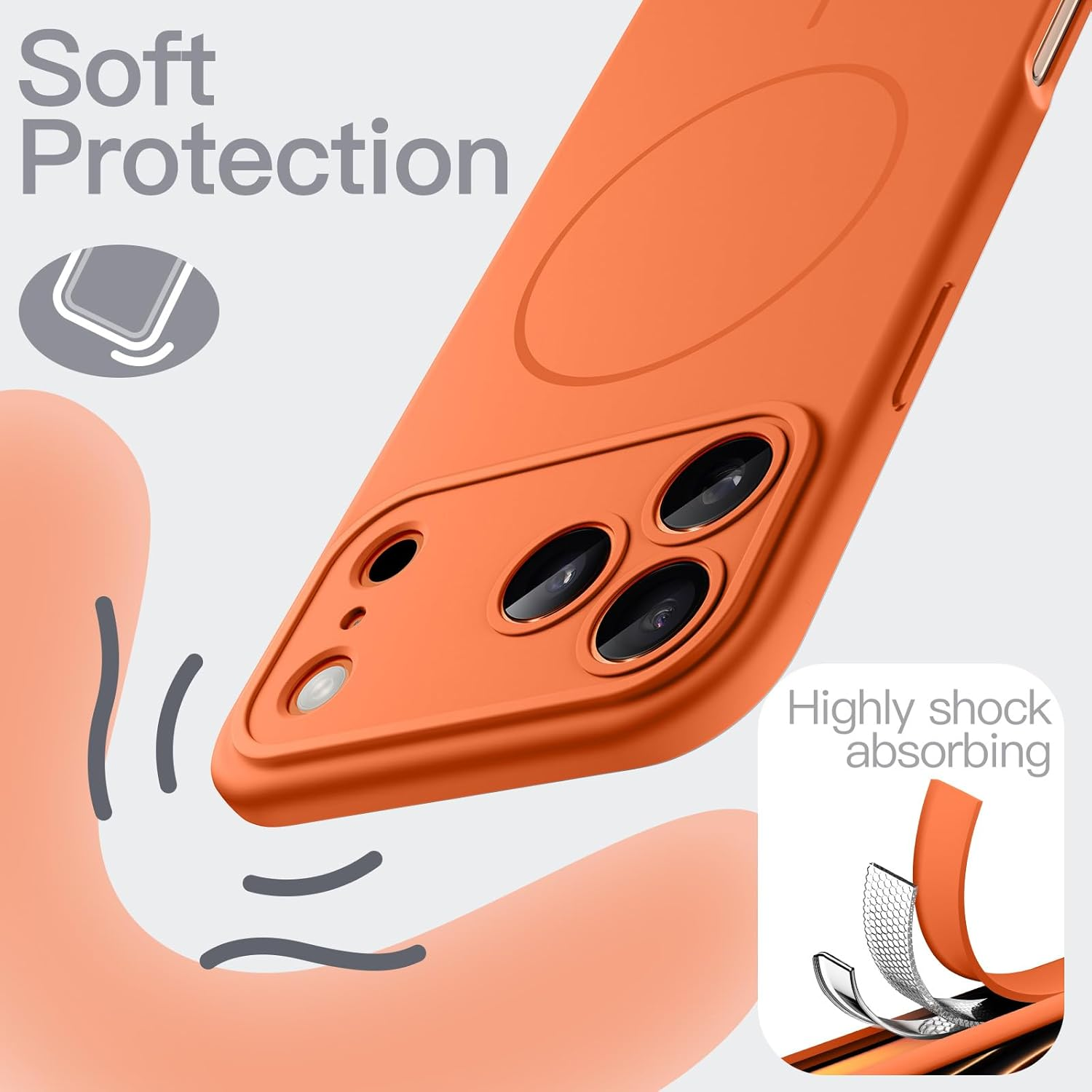 Jetech Magnetic Silicone Case for Iphone 17 Pro 6.3-Inch, Compatible with Magsafe, Silky Soft Touch, Shock Absorbing Phone Cover with Camera Lens Protection (Orange) - Dark Blue image number 6