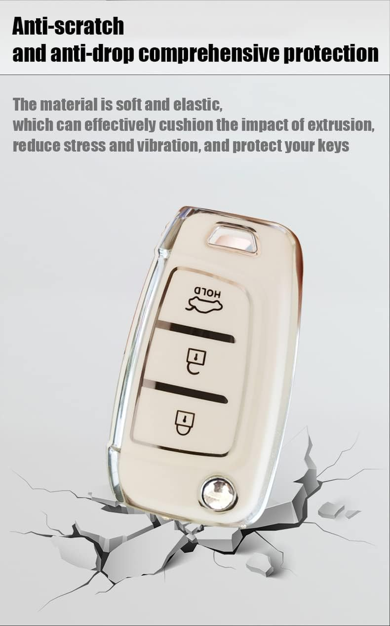 HIBEYO Flip 3 Button Key Fob Cover for Hyundai Elantra Solaris 2 Tucson I30 I35 I40 Ix35 Kona Genesis Santa Fe Azera Verna Accent Celesta Sonata Car Accessories with Keychain-Leather Key Chain(Purple) image number 1