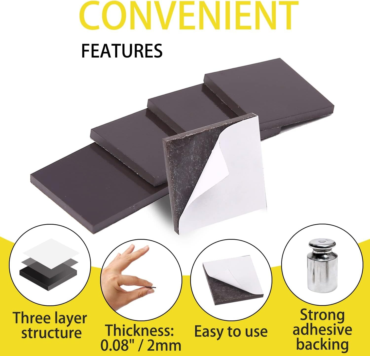 110Pcs Self Adhesive Magnets Squares Flexible Sticky Magnetic Strips Tapes Peel and Sticky Magnet Squares for DIY Crafts, School Art Projects, 4/5" X 4/5" X 0.08"(0.2&times;2&times;2Cm) image number 4