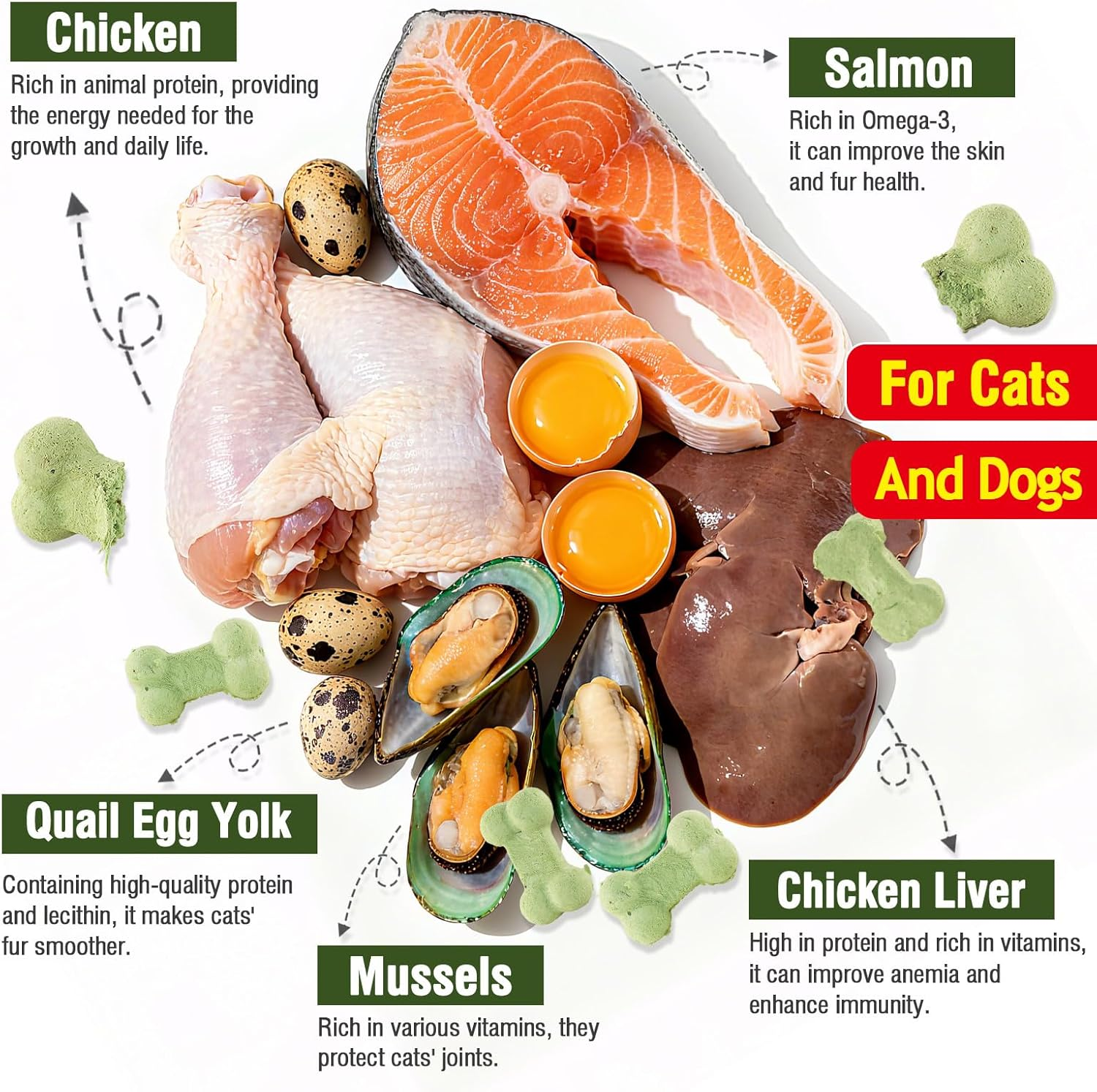 Salmon Freeze Dried Cat Dog Treats 200G Chicken Healthy Food Topper Bone-Shaped Biscuit Snacks