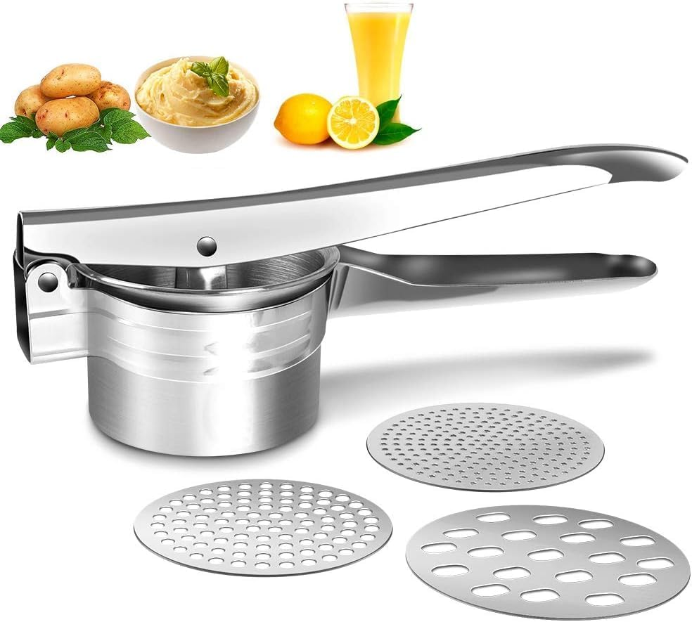 Potato Ricer Stainless Steel Masher, Large Capacity 15Oz Potato Masher Kitchen Tool for Potatoes, Fruits, Vegetables and Baby Food, Juicer, Vegetable Strainer with 3 Interchangeable Ricing Discs image number 5