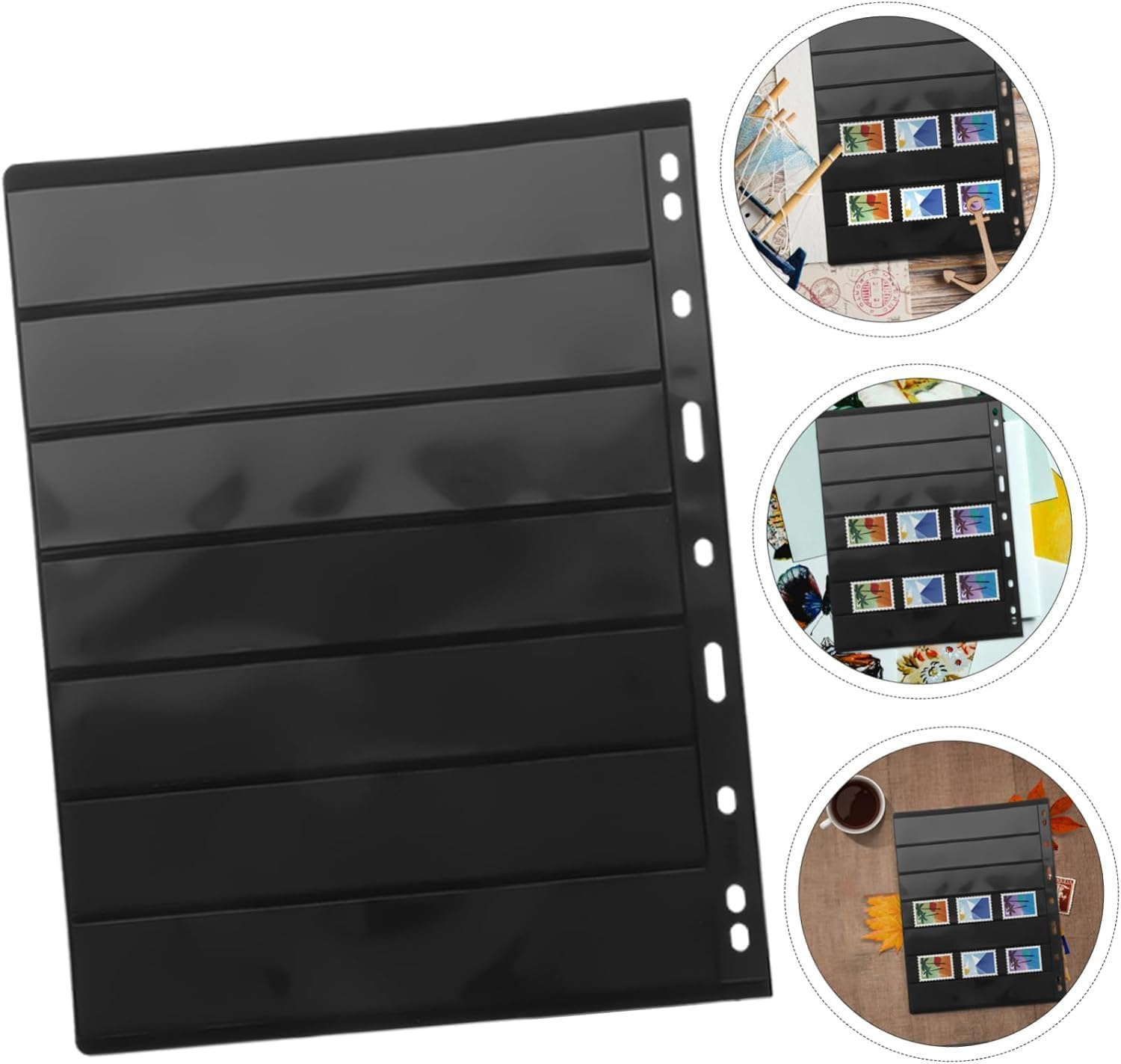 WADY 10 Sheets Stamp Stock Pages Stamp Storage Albums Coin Holder Standard Stamp Pages Stamp Collection Insert Coin Album Stamp Collection Albums Convenient Stamp Holder (Black) image number 1