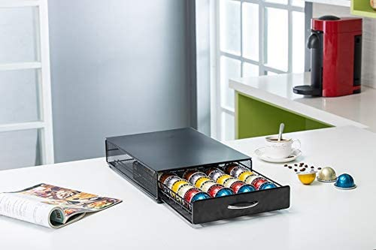 Coffee Pod Holder Stand Revolving Capsules Storage Rack for Nespresso Vertuoline (40 Pods Iron Drawer) image number 1