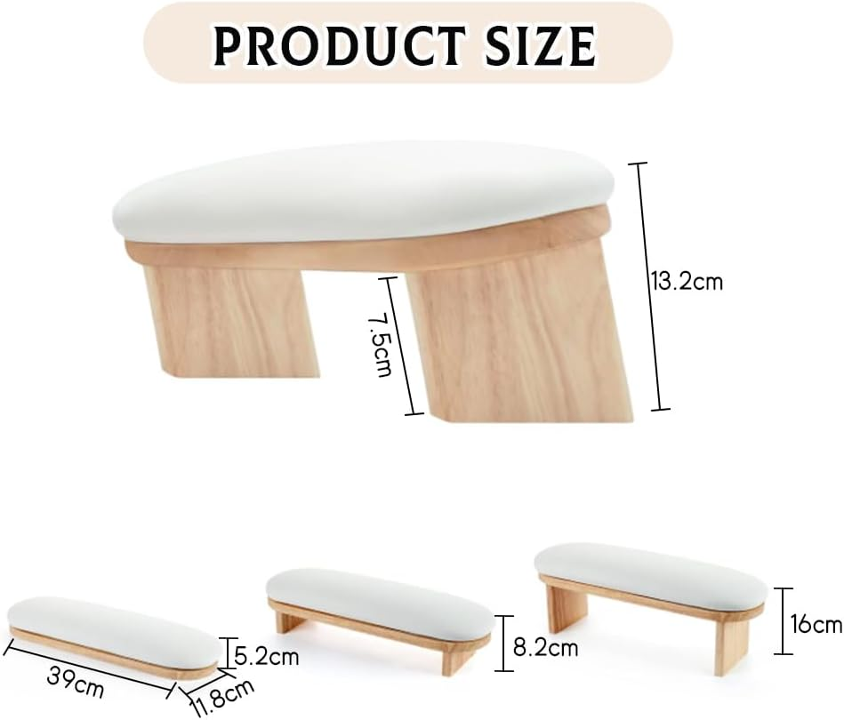 Nail Arm Rest, Sturdy Solid Wood Construction, Easy to Clean, Resistant to Wear, PU Leather Surface, Soft Density Sponge, Height Adjustable Design, Nail Supplies for Nail Techs image number 2