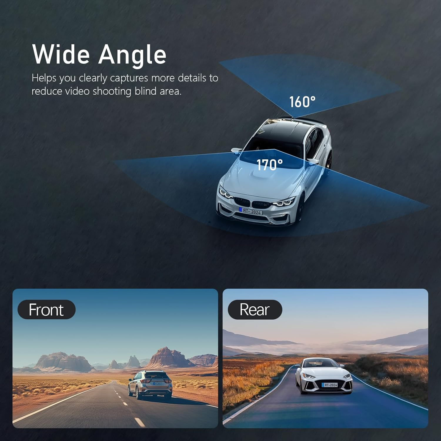 Range Tour Car Dash Cam Front and Rear, 64G Card Included, FHD 1080P Car Camera 170&deg; Wide Angle HDR Driving Recorde image number 4