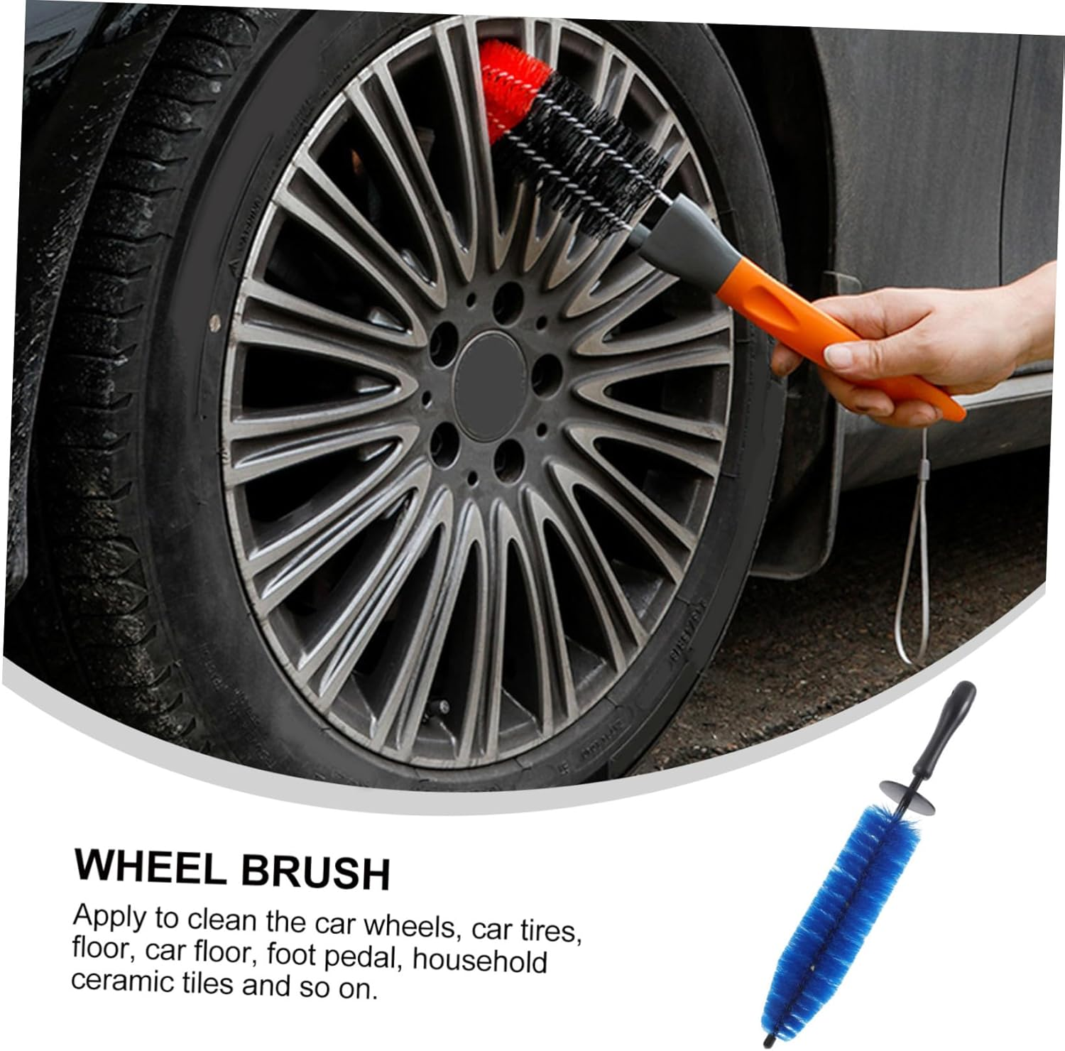JEWEDECO Car Wheel Rim Brush Portable Detailing Tool for Automotive Cleaning Blue Car Tire Brush with Fine Bristles for Wheel and Rim Maintenance image number 3