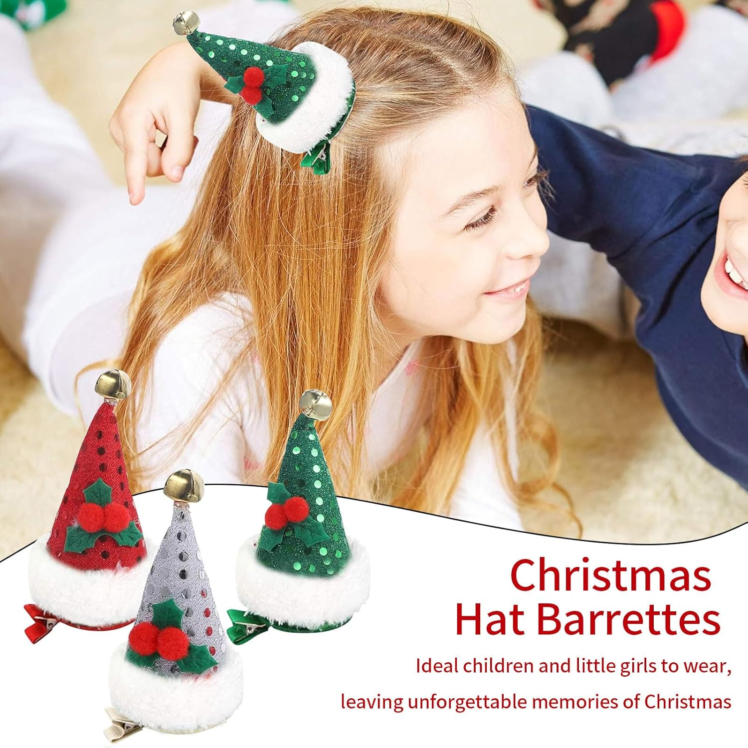 SOETDERT Christmas Hair Clip, Pack of 3 Mini Christmas Hat Hair Clips, Glitter Santa Hat Hair Accessories, Christmas, Christmas Hat, Hair Accessories for Girls and Women image number 3