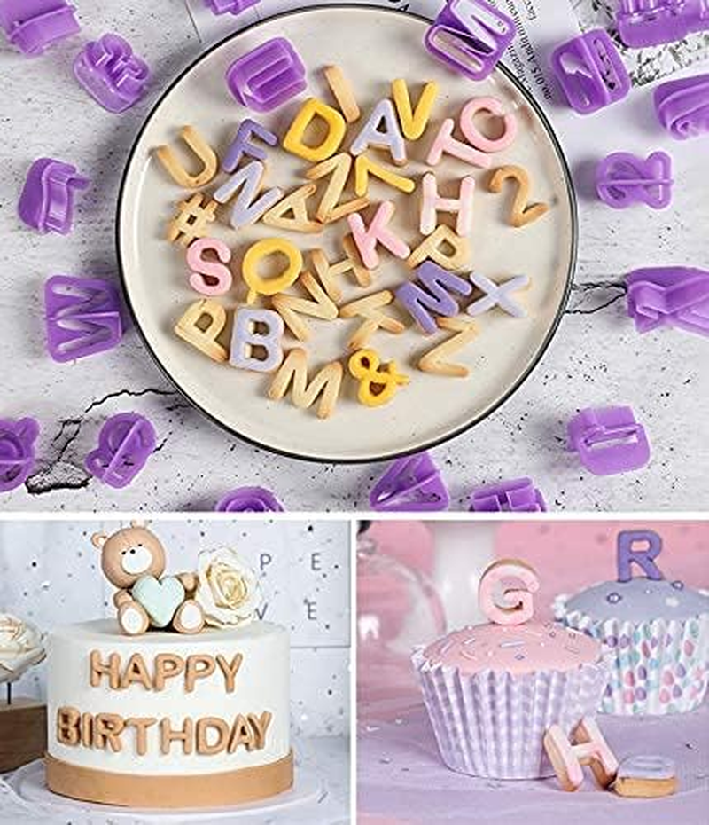 Blingkingdom 40Pcs Alphabet Cookie Cutters Set Purple Plastic Letter Icing Cake Decorating Fondant Number Cutters Mould Tools for Sugarcraft Biscuit Pastry Plunger Baking image number 2