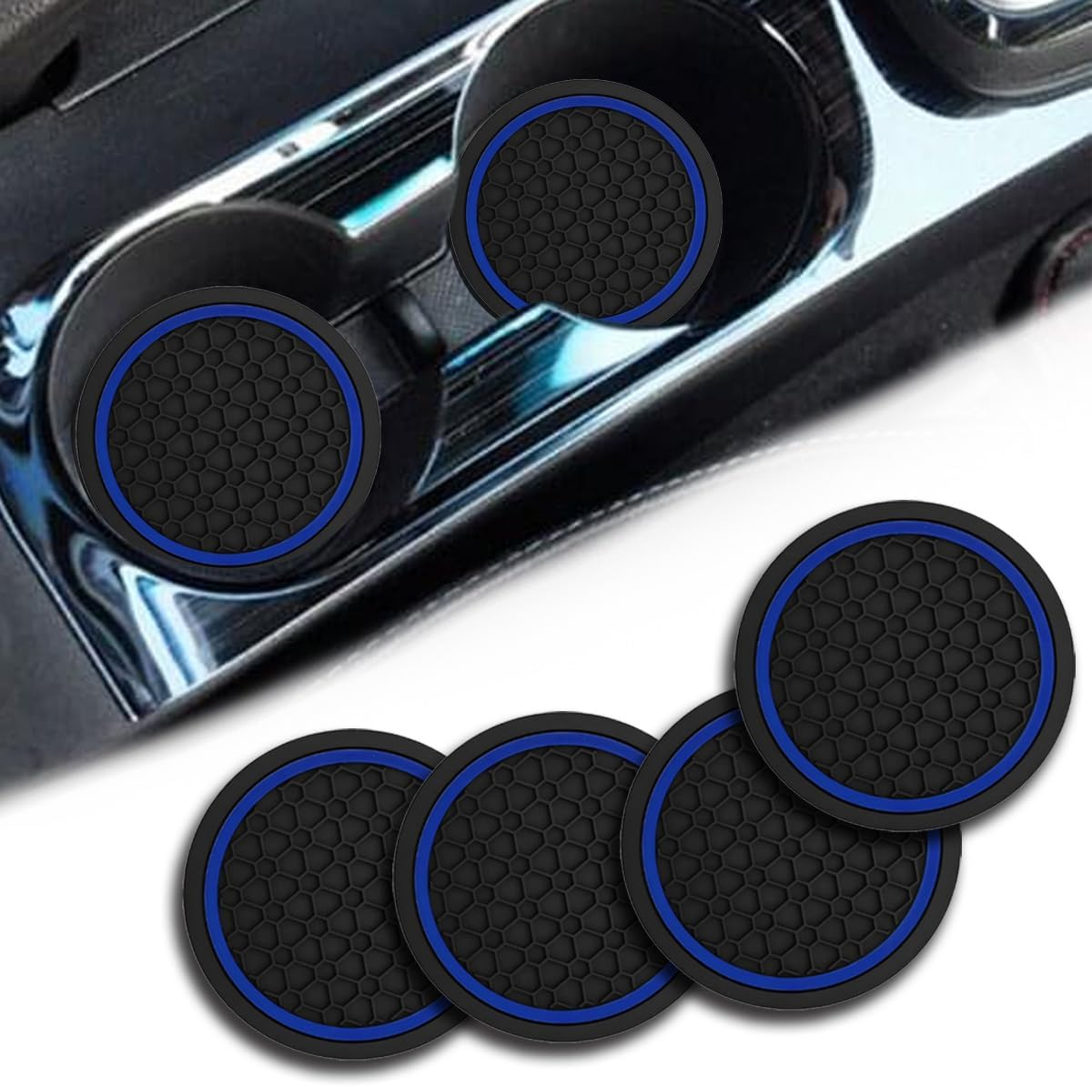 4PCS Car Cup Holder Coasters, Dustproof Automotive Interior Accessories Mat,2.75 Inch Non-Slip Insert Water Bottle Holder Pads, Universal for Vehicles, Trucks, Rvs and More (Black/Red)