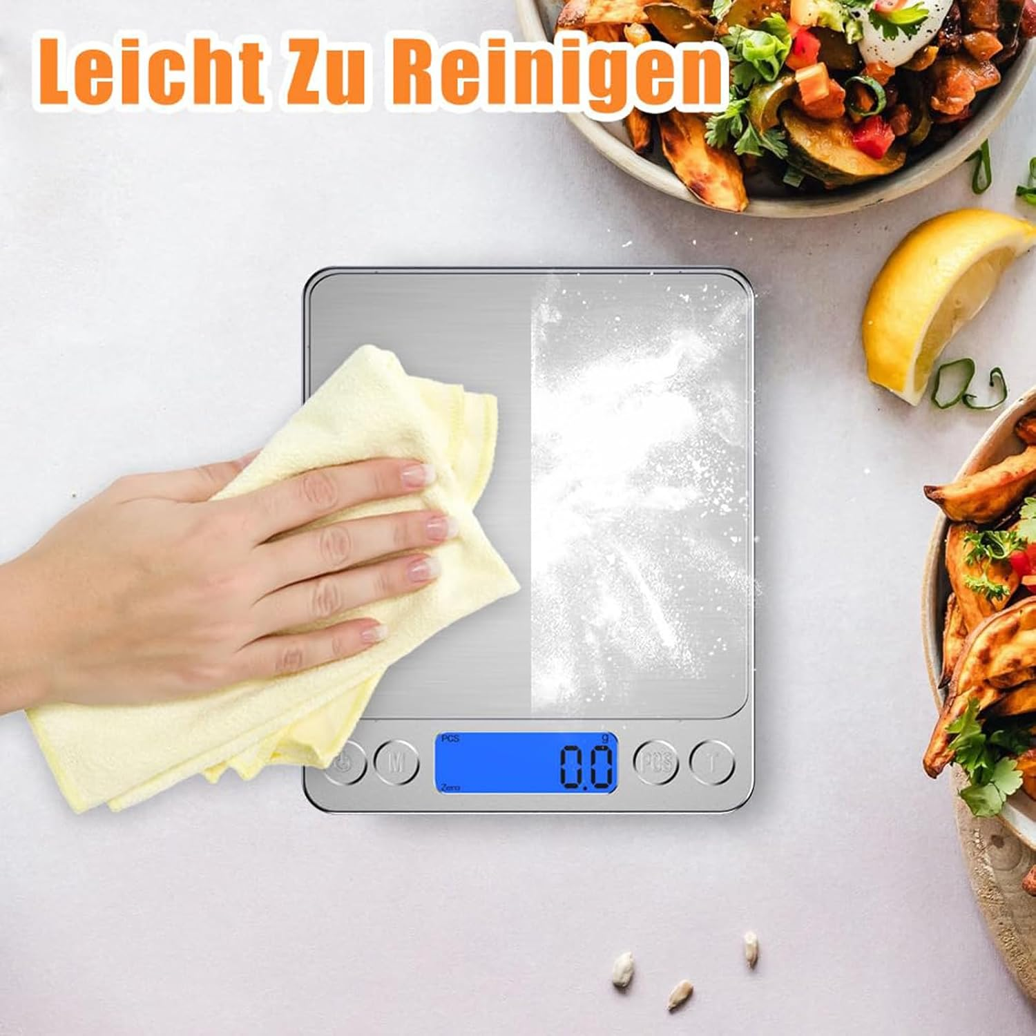 Small Digital Scale for Cooking and Baking,3Kg/0.1G,Kitchen Scale,Food Scale,With Blue Backlit LCD Display, 6 Units, Auto Off, Tare, PCS Function, Stainless Steel image number 6