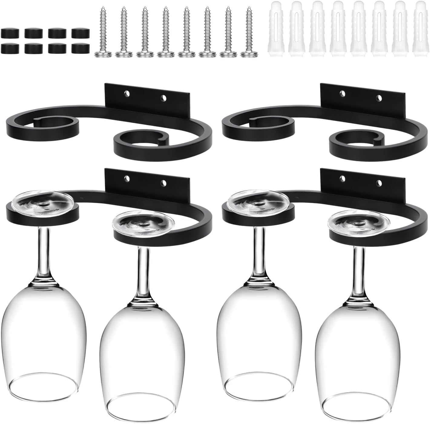PEUTIER 4Pcs Wall Mounted Wine Glass Rack, 6.69X3.82 Inch Wine Glass Holder Metal Wine Glass Hangers Wine Glass Rack under Shelf Cabinet Stemware Storage Organizer for Kitchen Bar image number 5