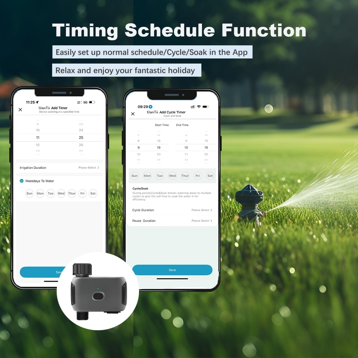 Uantii Smart Irrigation Water Timer Tuya Wifi Sprinkler Timer for Garden Hose,Smart Water Valve Controller,App Control,No Hub Required,Woks with Alexa and Google Home (1 Outlet) image number 5