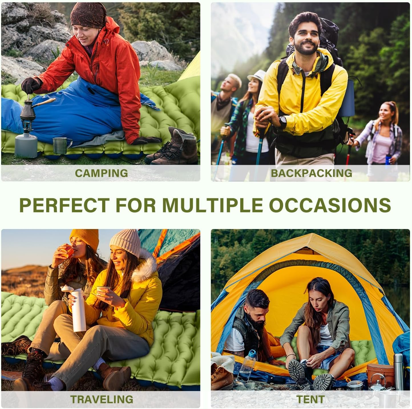 Camping Sleeping Pad, Extra Thickness Inflatable Sleeping Mat with Pillow Built-In Foot Pump, Compact Ultralight Waterproof Camping Air Mattress for Backpacking, Hiking, Tent image number 1