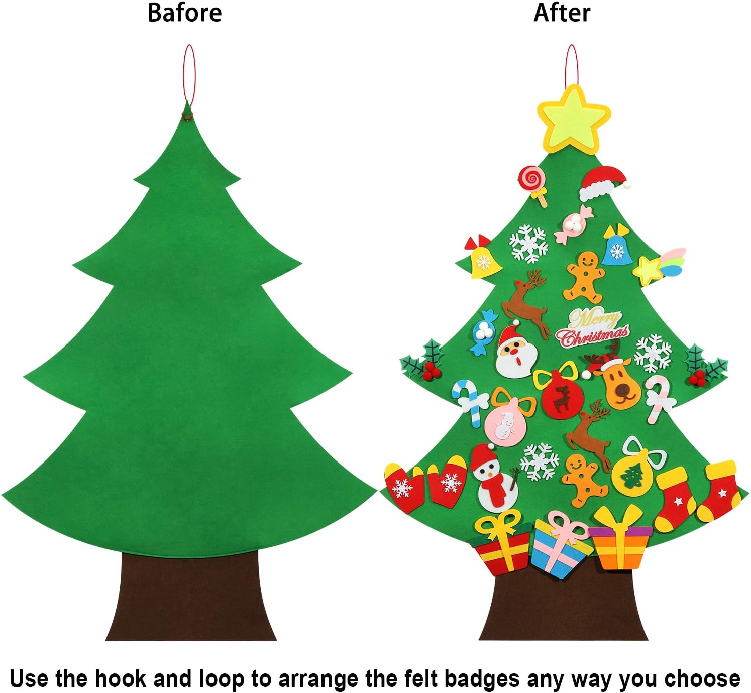 Hutikla Felt Christmas Tree - 3.6 FT 3D DIY Set for Kids with 33 Pieces of Ornament Decor, Wall Hanging Christmas Tree Decorations image number 1