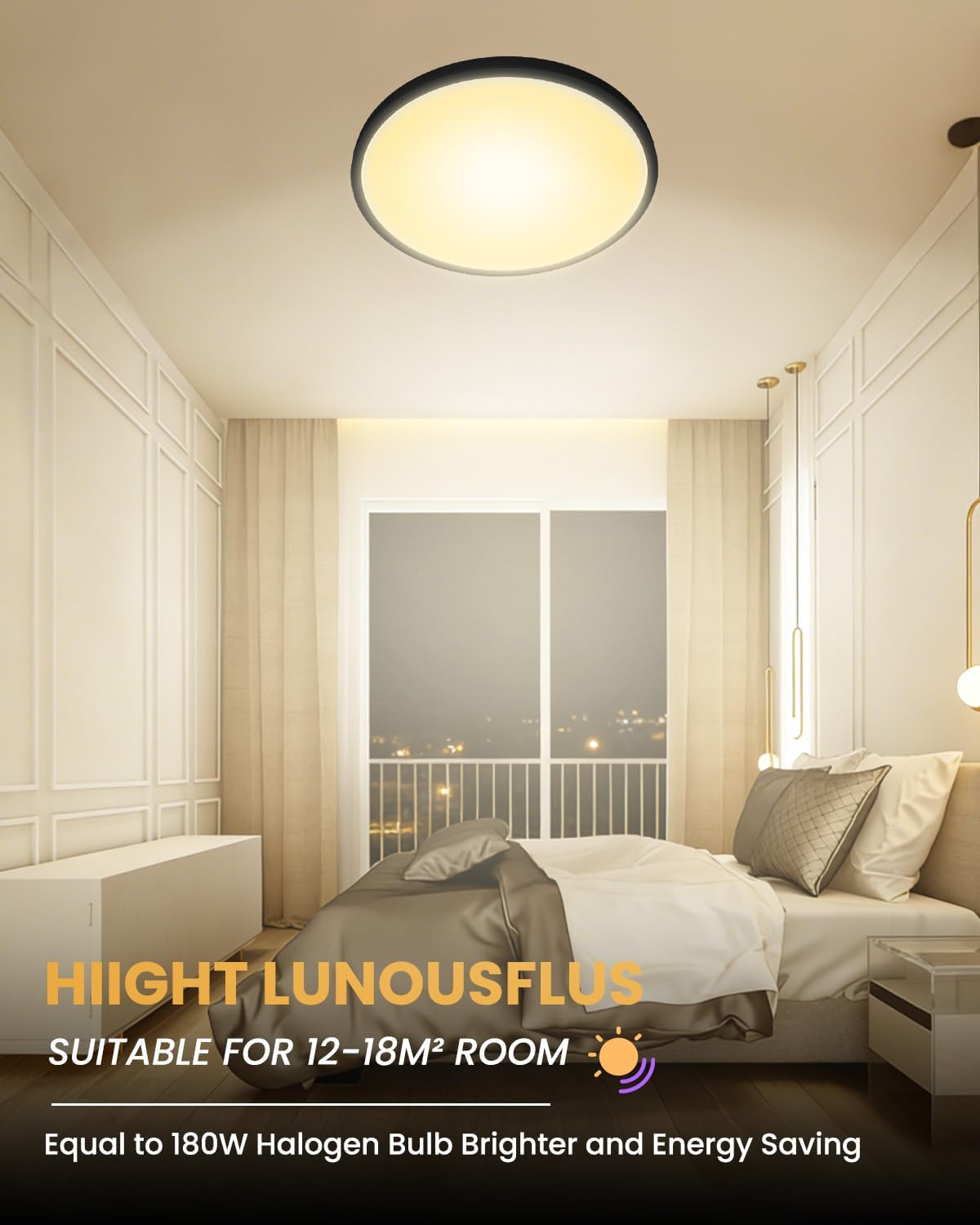 Doright 24W LED Flush Mount Ceiling Light, 12 Inch round LED Ceiling Light Flat with Remote Control, 2400LM, 3000K/4000K/6500K, Dimmable, Timer Function, Night Light Mode - Black image number 3