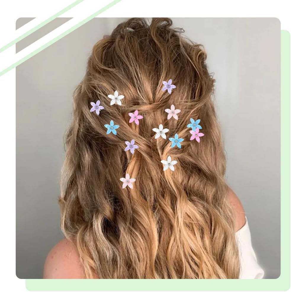 SUNNYCLUE 1 Box 30Pcs 5 Colors Flower Hair Clips Cute Hair Clips 5 Petal Flowers Hairpin with Rhinestone Resin Floral Barrettes Pins for Braid Accessories DIY Crafts Decoration Wedding Party Women image number 3