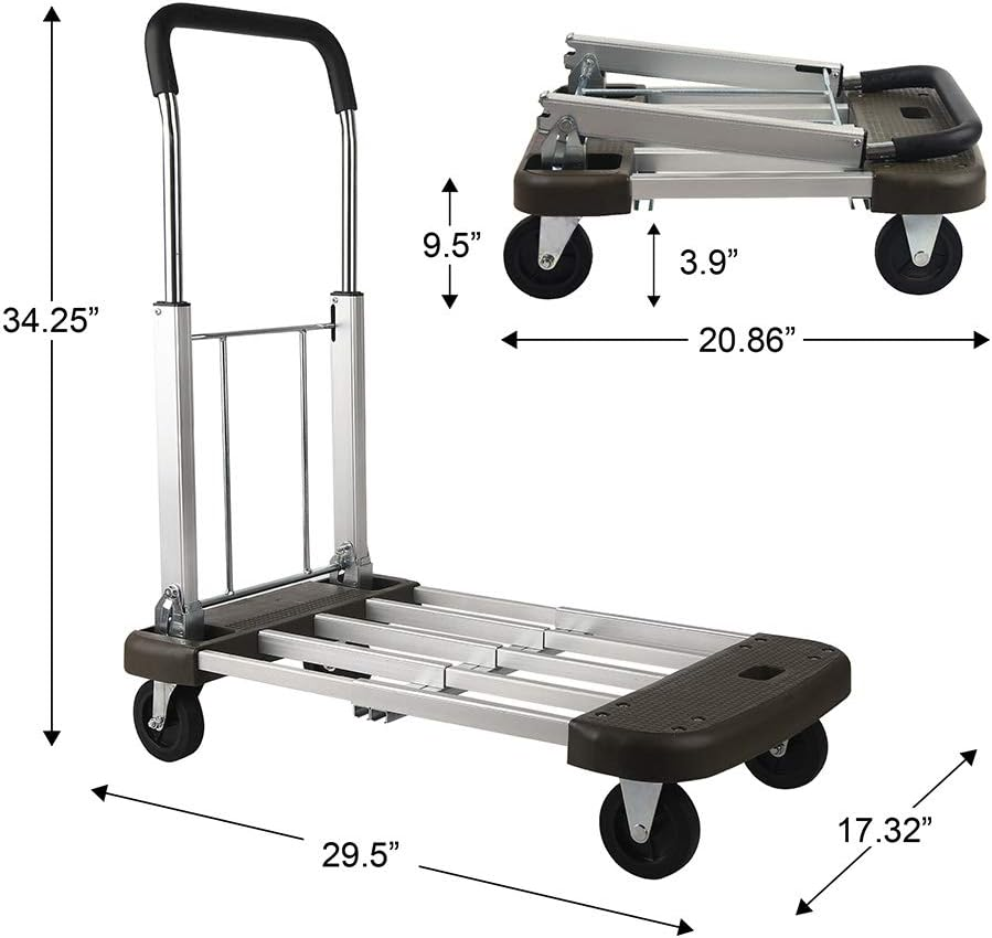 Foldable Push Cart Aluminum Alloy Platform Cart with Polyurethane Mute Wheel,150Kg Capacity image number 1