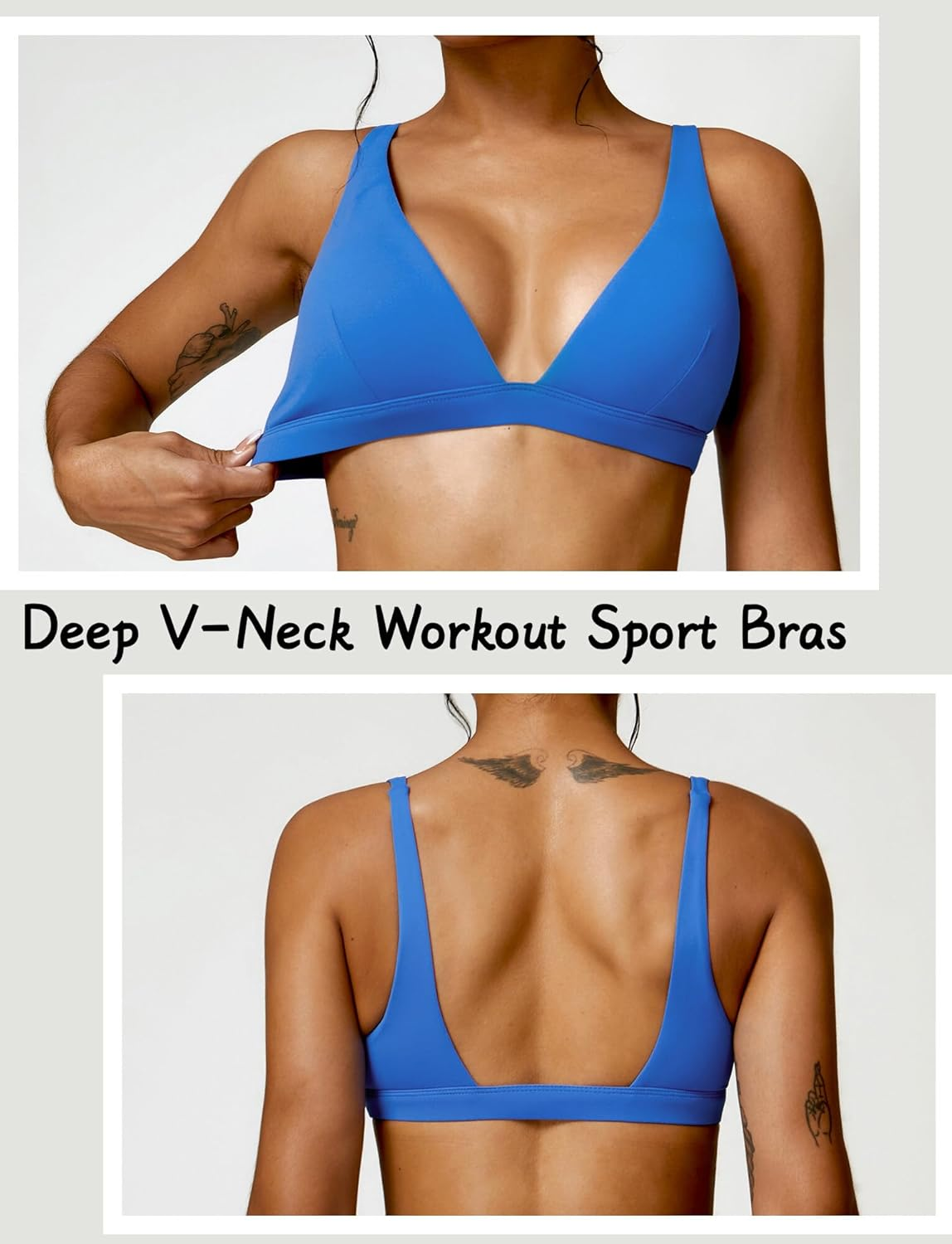 KEOYA Sport Bra for Women Deep V Neck Workout Tank Top Lightweight Loungline Padded Bra Elastic Shoulder Straps Crop Top image number 2