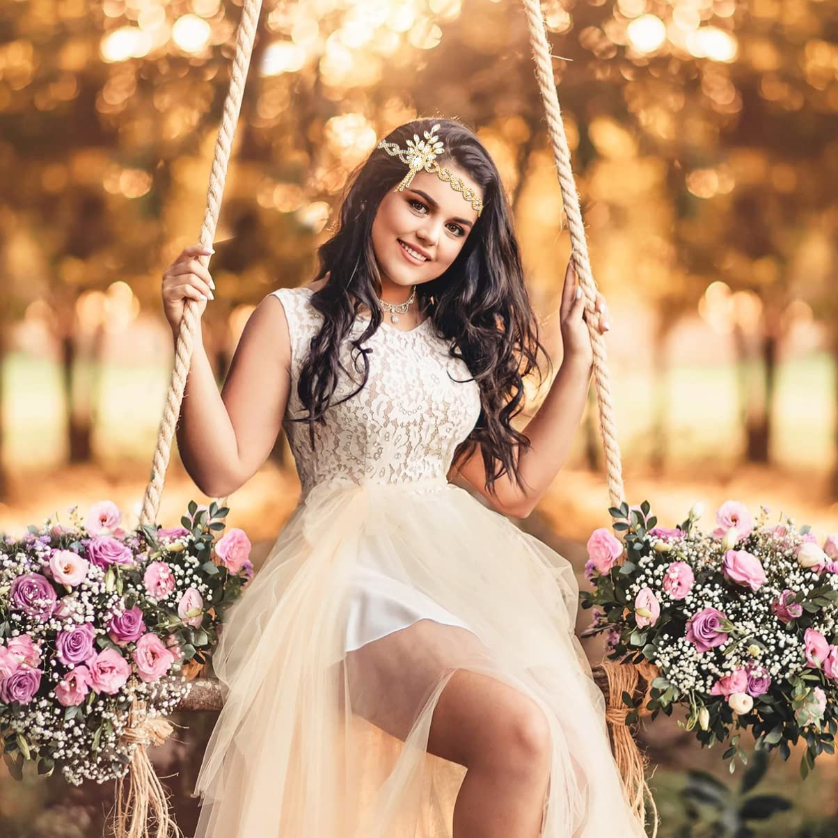 Minkissy 1920S Flapper Accessories Bridal Crystal Headband Headpiece for Party Accessories (Golden)