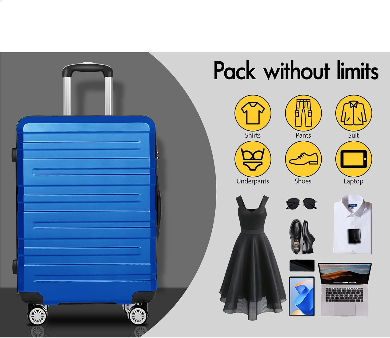 ALFORDSON 3Pcs Hardside Luggage Set with ABS & PC Hardshell and TSA Lock, 20" 24" and 28" Suitcase Set with 360 Degree Wheel Spinner, Carry-On & Checked Baggage 3-Piece Pack, Hero Blue