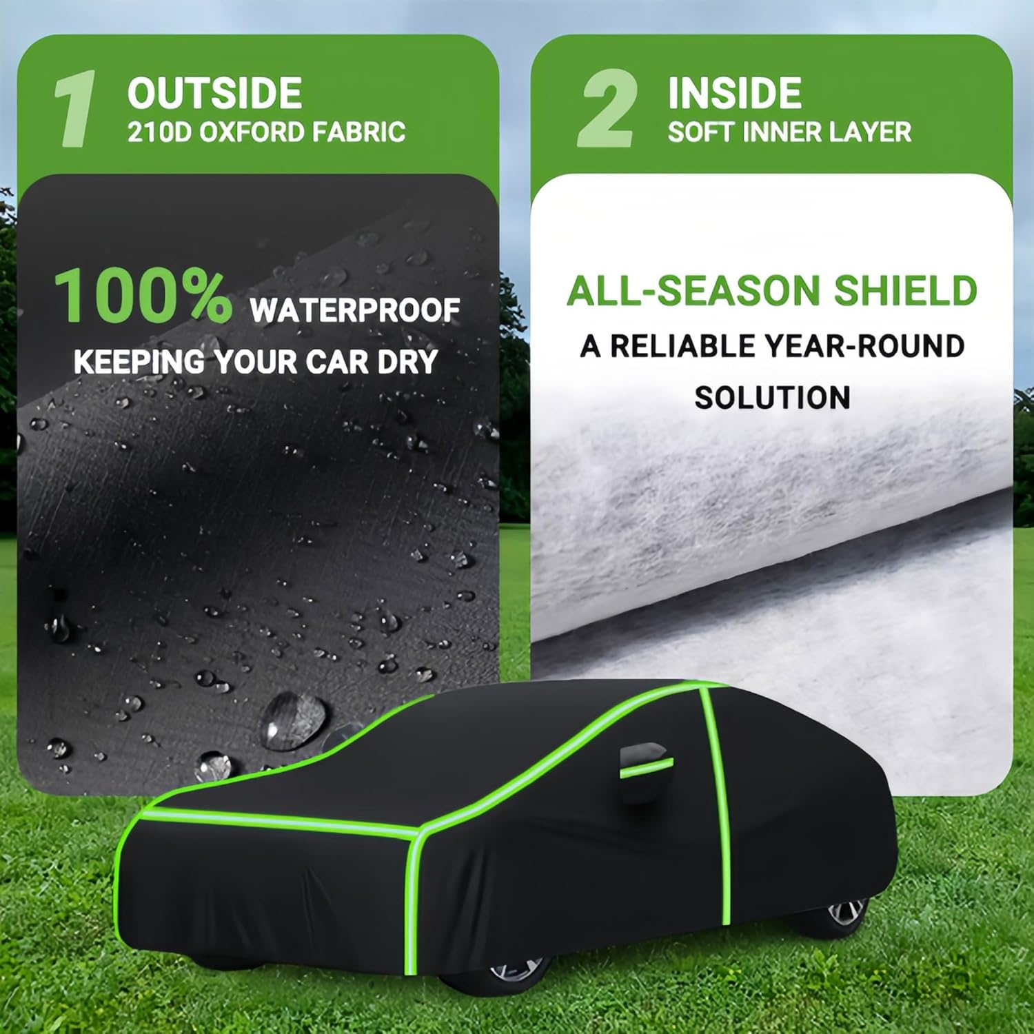 Full Car Covers,For Ford Model B (Model B) 1934,Waterproof Uv-Resistant 210D Oxford Rainproof Snowproof Frostproof Effectively.Six Wide Reflective Stripes with Zipper Fit on Suvs/Sedans image number 3