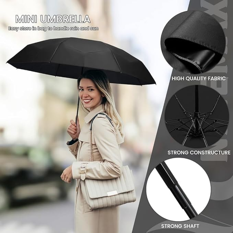 Mini Travel Folding Umbrella, Windproof UV Protection Umbrella with Case, Capsule Umbrella for Rain and Sun, Double Canopy Small Rainproof Umbrella, Lightweight Portable Umbrella for Women Men image number 1