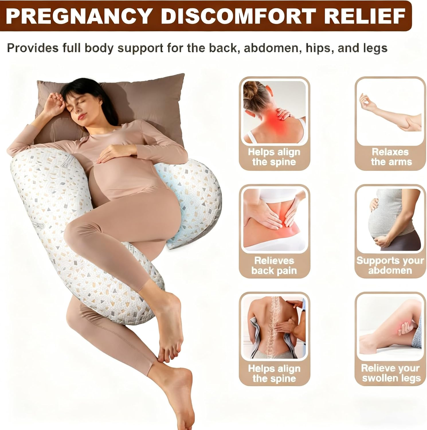 Grey White Comfortable Maternity Pillow for Sleeping, Pregnancy Pillows Pregnant Women, Supports for Side Sleepers Back HIPS Legs Belly image number 3