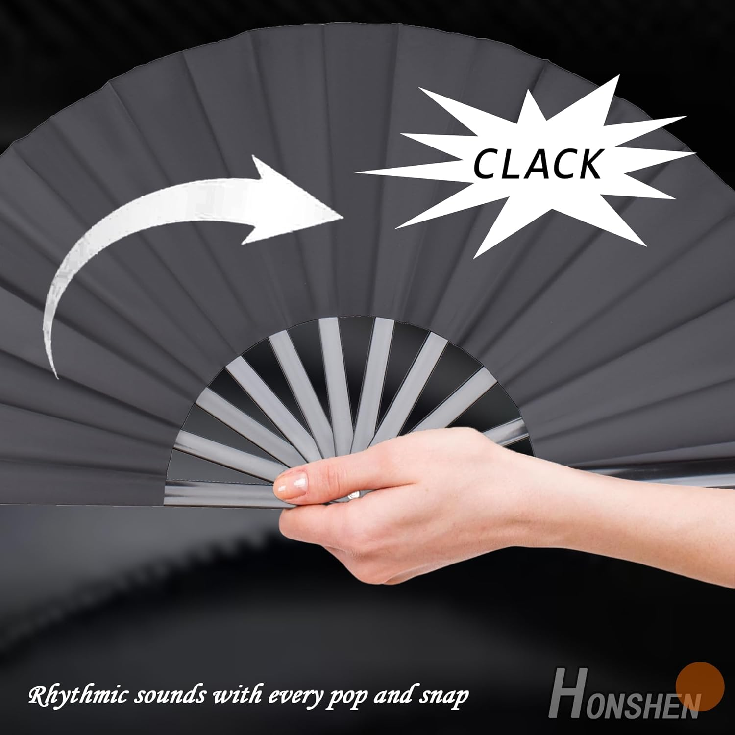 Folding Fan Black Large Hand Fan Chinese Kung Fu Tai Chi Hand Held Plastic-Nylon Folding Fans for Men with a Fabric Case for Protection 13Inch (Folding Fan Black) image number 3