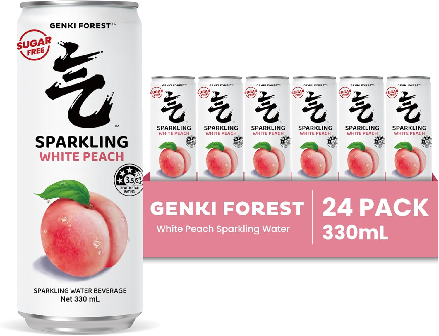 GENKI FOREST White Peach Sparkling Water Beverage, Zero Sugar Drinks, 330Ml X 24 CANS image number 2